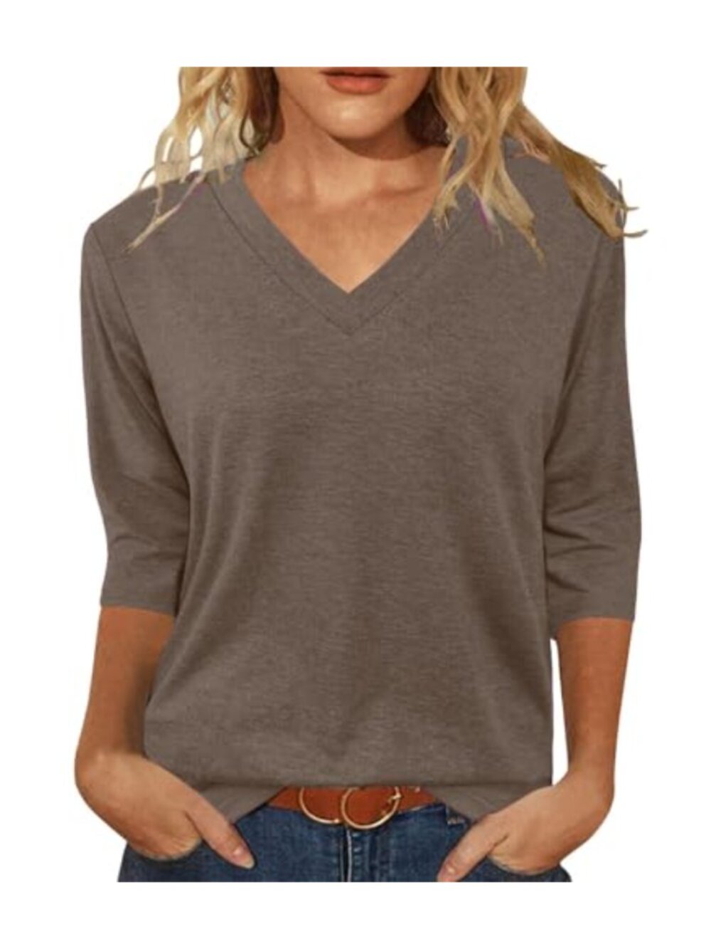Women's 3/4 Sleeve V-Neck Tunic Top Casual Work Blouse